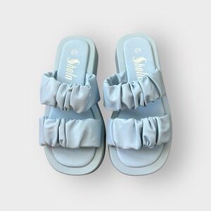 SheIn Baby Blue 2 Large Scrunch Strap Platform Sandal NEW